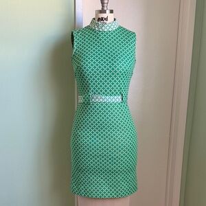 Vintage 1960’s Geometric Diamond Print Sleeveless Cocktail Dress
